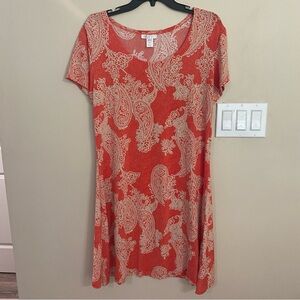 Vasna Paisley Print orange dress with cream euc